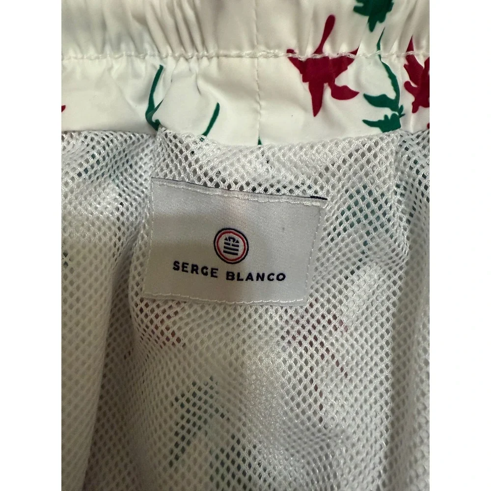 Serge Blanco Mens 2XL White Swim Trunks Palm Tree Print Drawstring Shorts‎